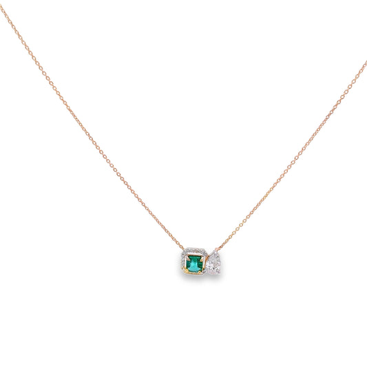 14KT Diamond & Emerald Gold Chain Necklace