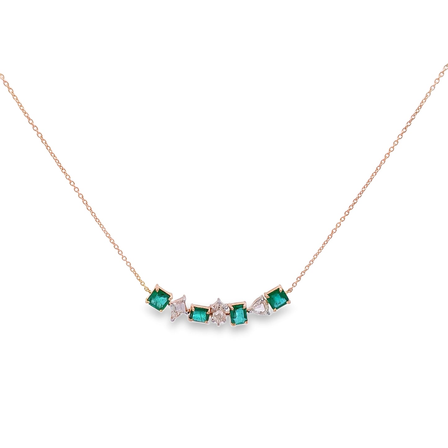 14KT Diamond & Emerald Gold Chain Necklace