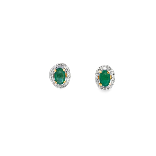 14KT Diamond & Emerald Gold Studs