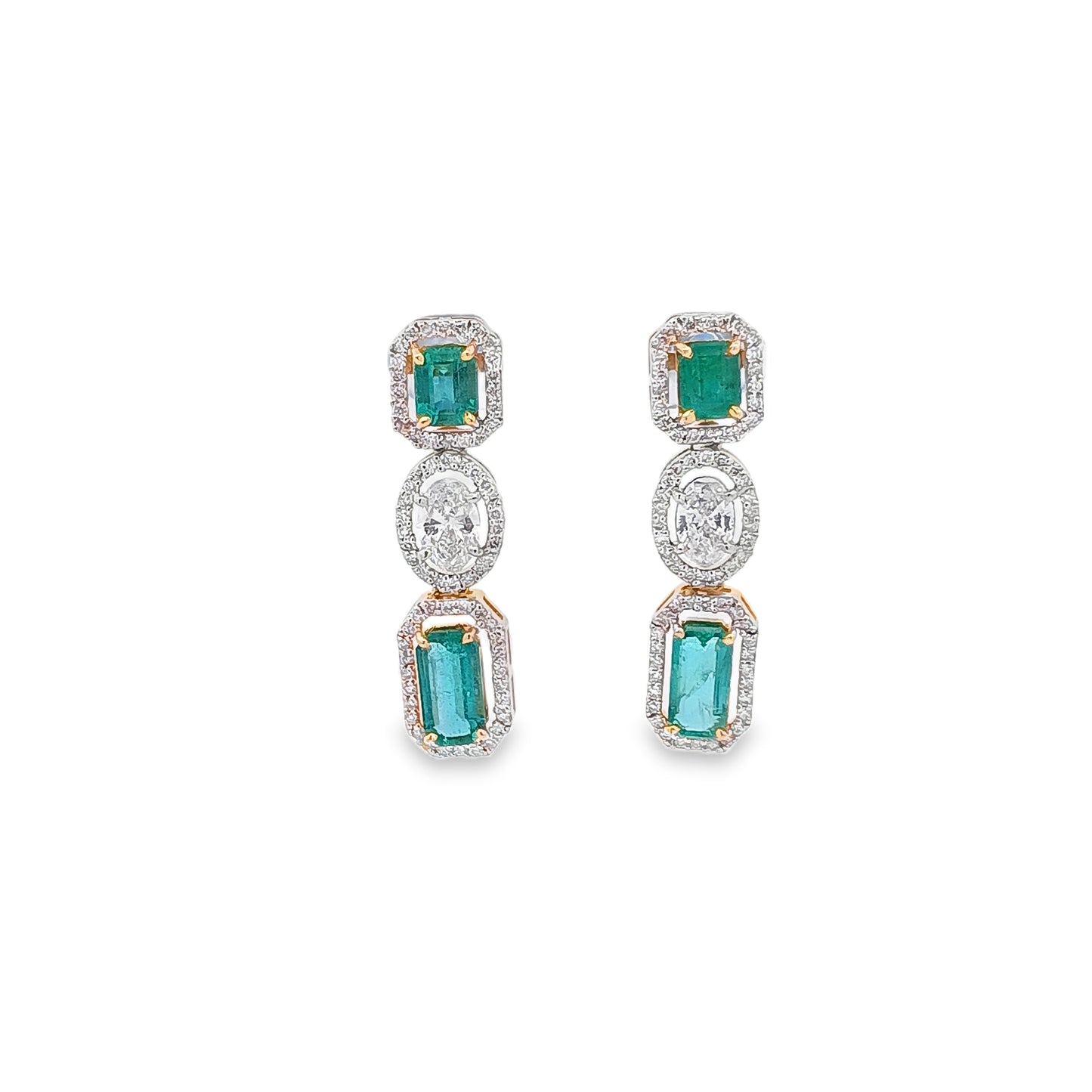 14KT Diamond & Emerald Gold Earrings