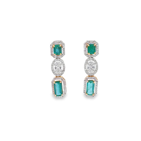 14KT Diamond & Emerald Gold Earrings