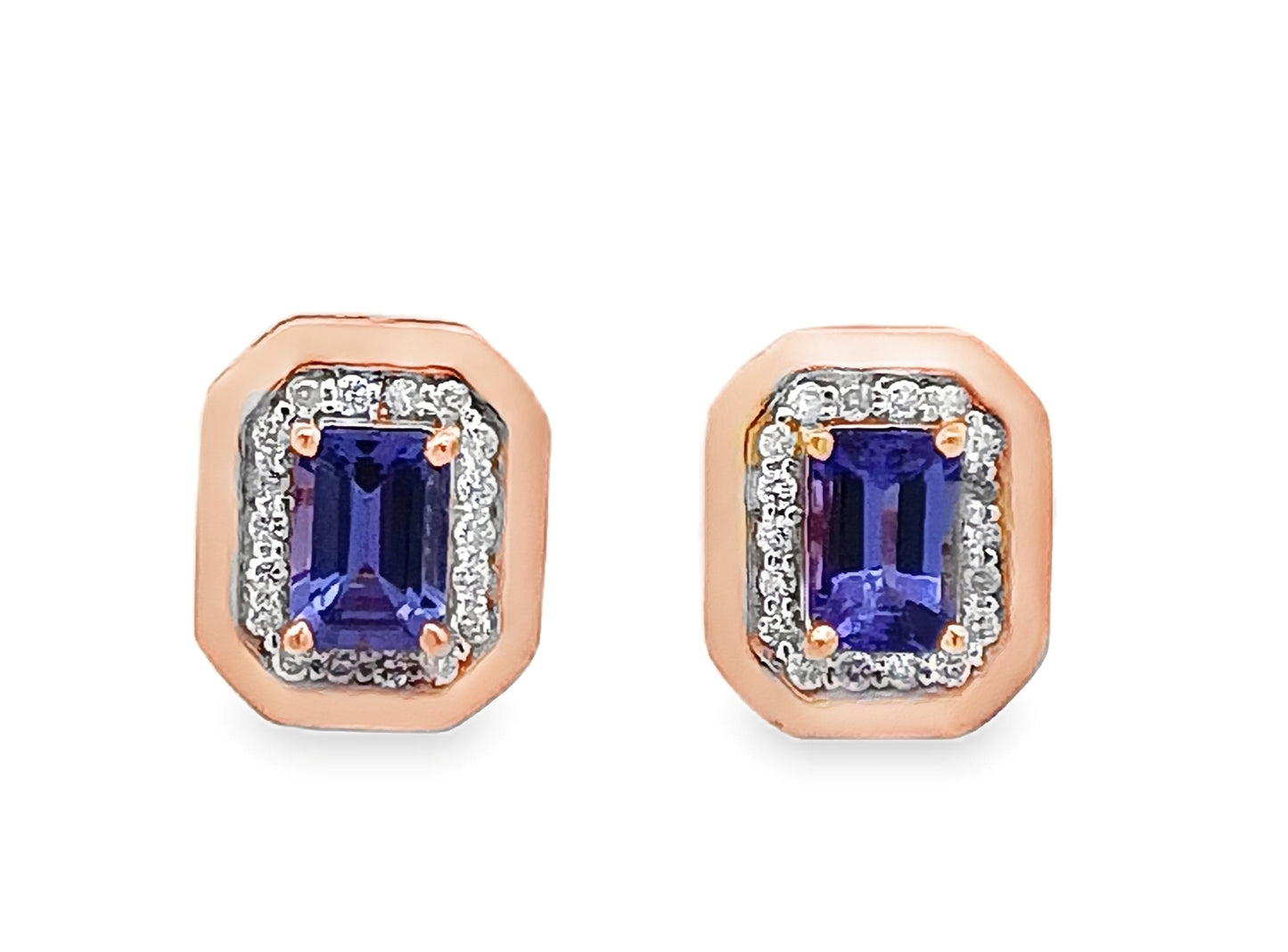 14KT Diamond and Tanzanite Gold Studs