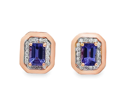 14KT Diamond and Tanzanite Gold Studs