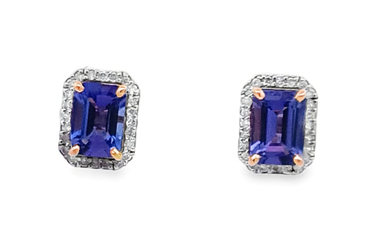 14KT Diamond & Tanzanite Stud Earring