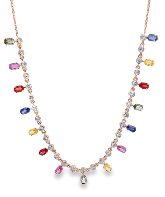 14KT Diamond & Multi Sapphire Necklace