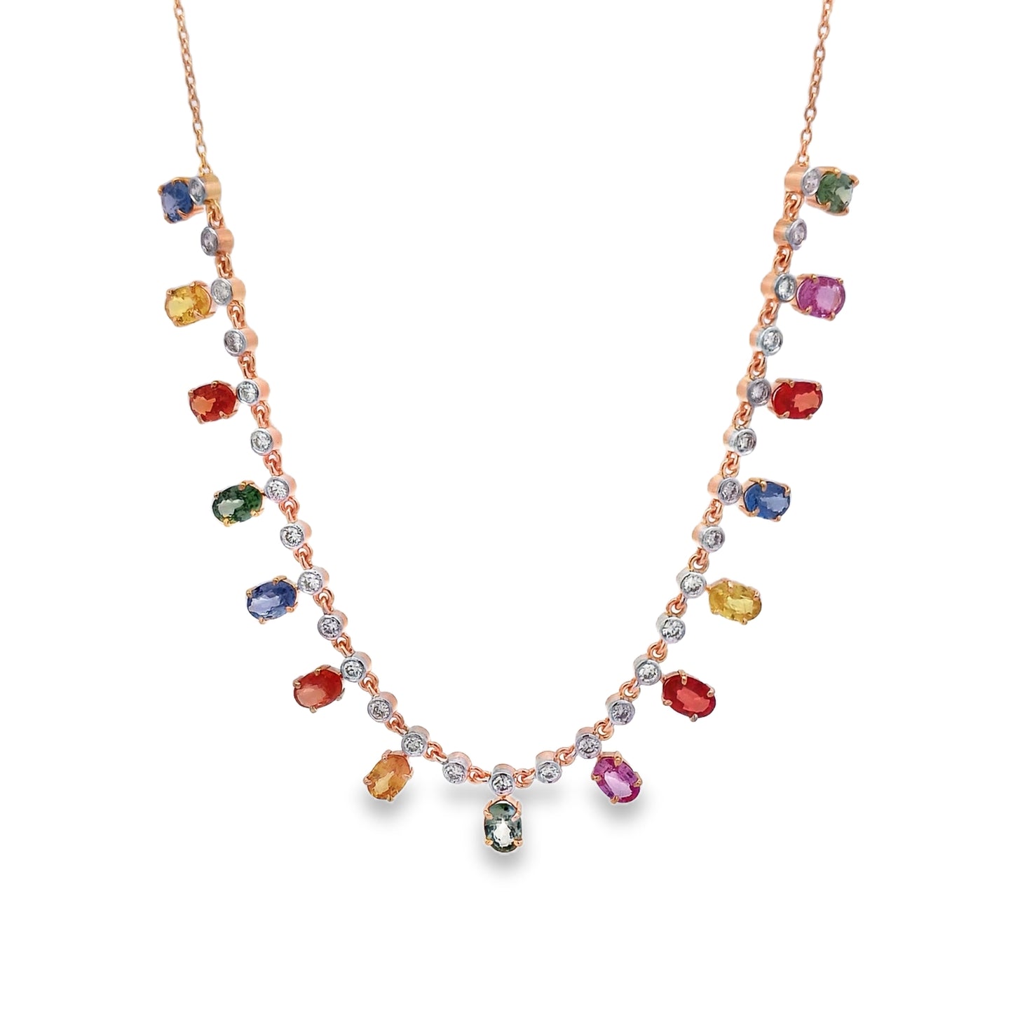 14KT Diamond & Multi Sapphire Necklace
