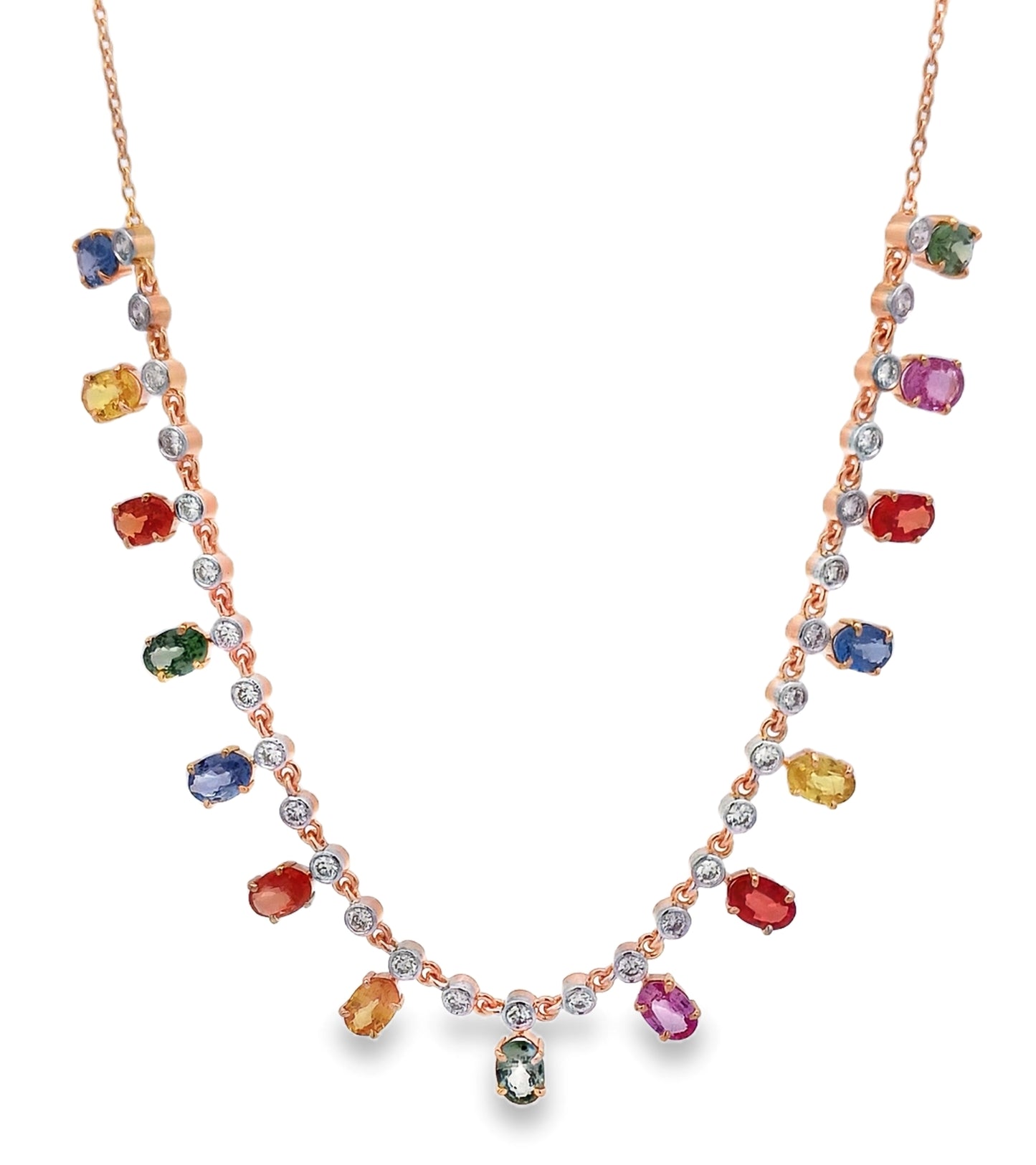 14KT Diamond & Multi Sapphire Necklace