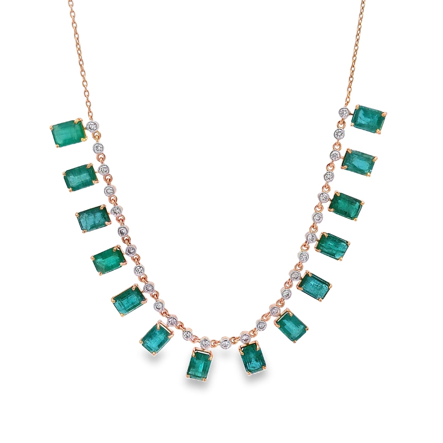 14KT Diamond & Emerald Gold Necklace