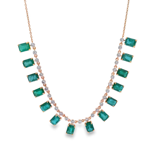 14KT Diamond & Emerald Gold Necklace
