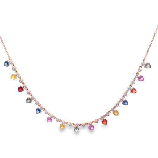 14KT Multi Sapphire Heart Necklace