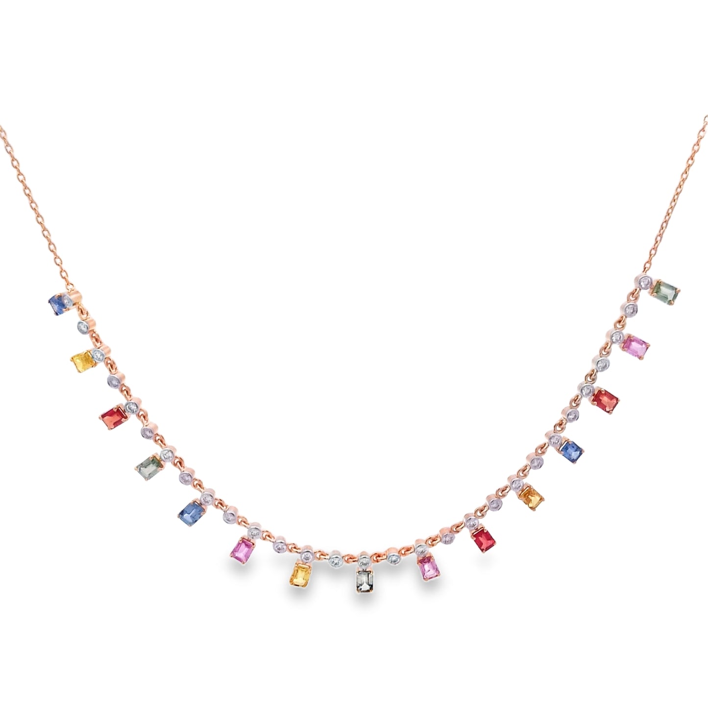 14KT Diamond & Multi Sapphire Necklace