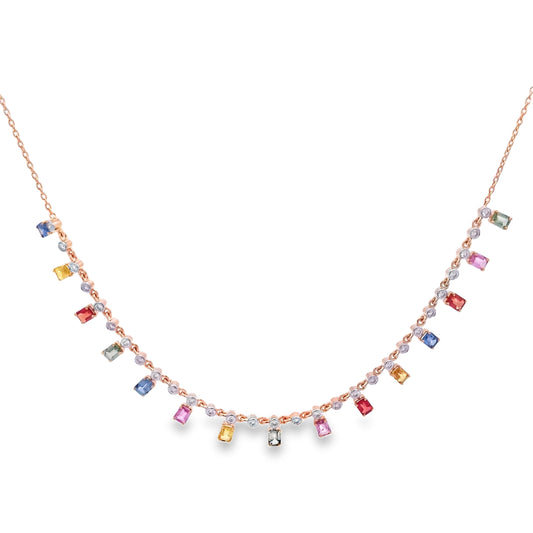 14KT Diamond & Multi Sapphire Necklace