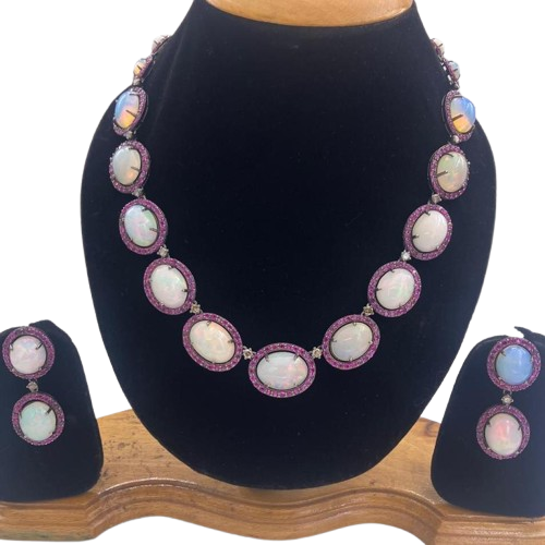 Opal and Ruby Necklace Set with Gold Lock