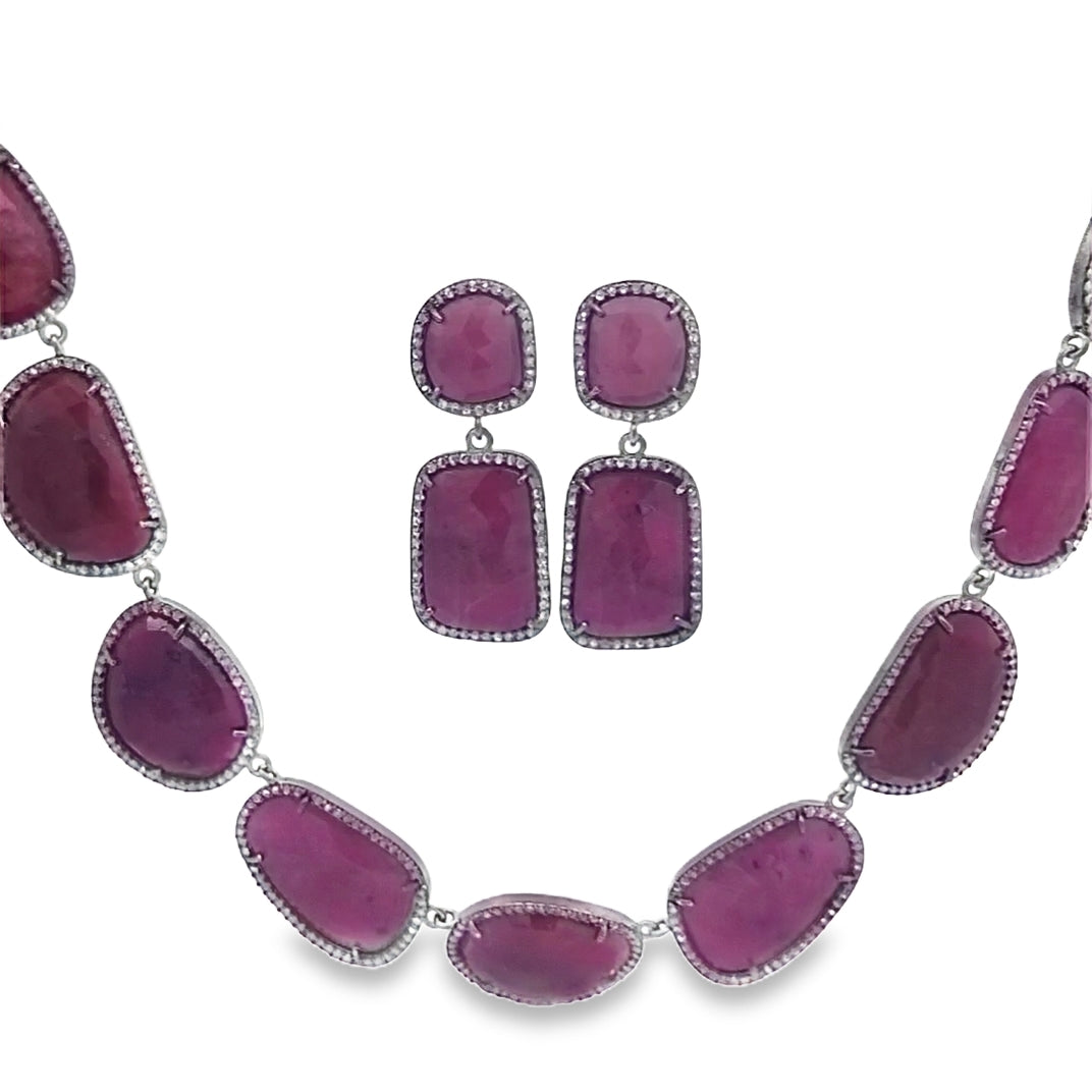 Ruby, Blue Sapphire, Emerald and Diamond Necklace Set
