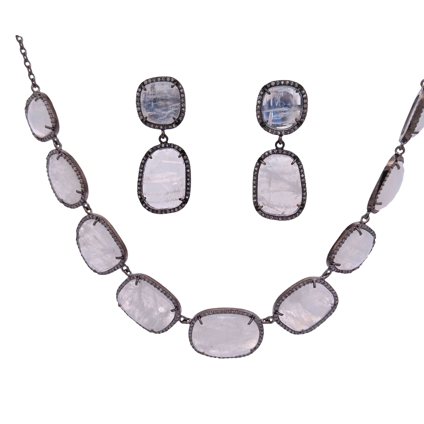 Diamond & Moon Stone Necklace Set
