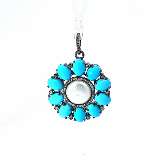 Flower Diamond and Turquoise Pendant