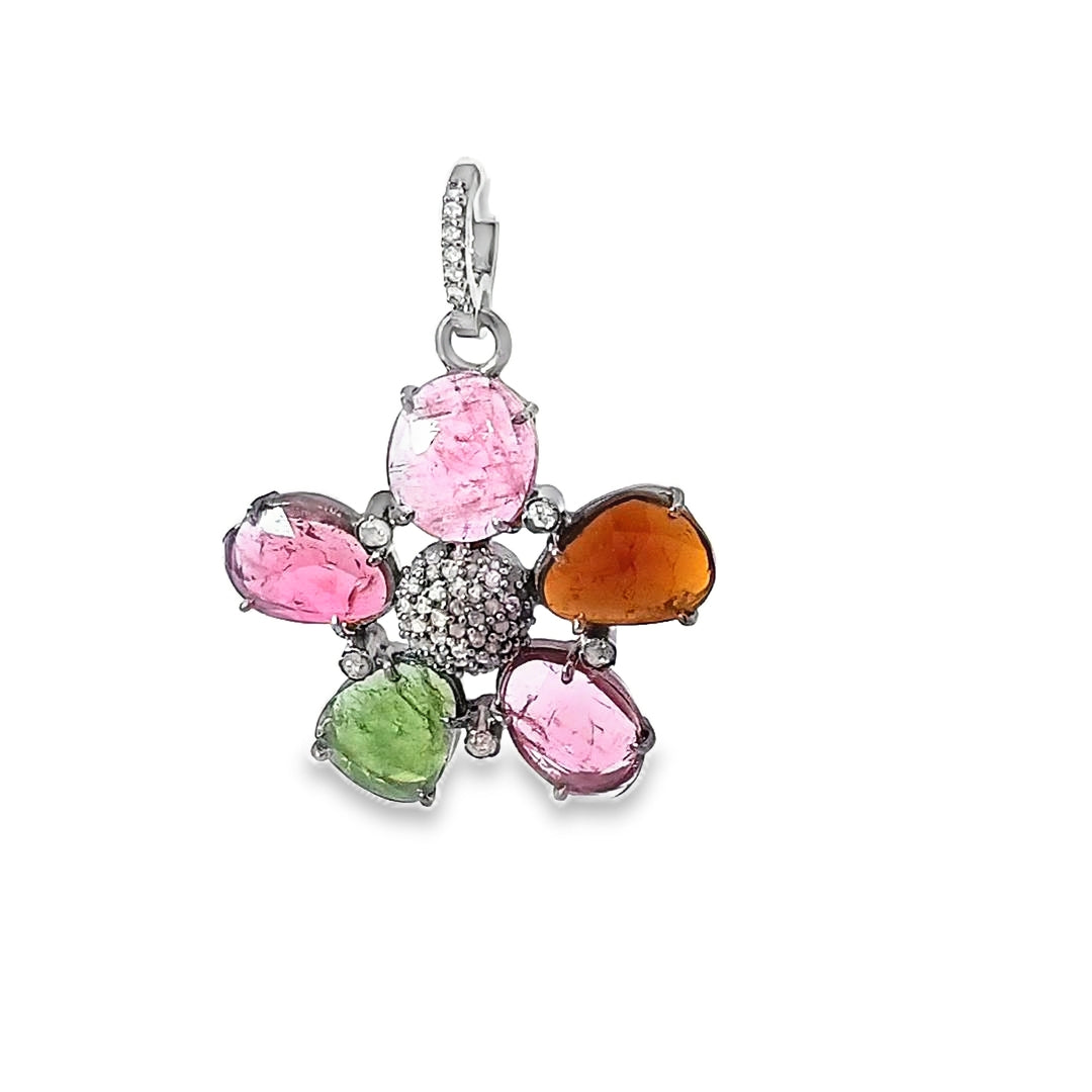 Diamond Flower and Gemstone Pendant