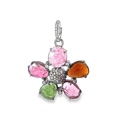 Diamond Flower and Gemstone Pendant