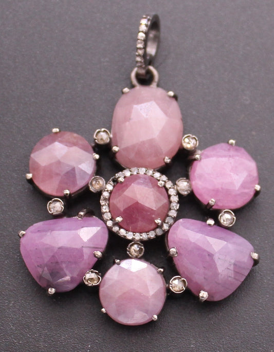 Flower Diamond and Ruby Pendant