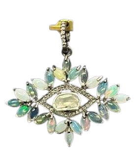 Diamond and Opal Evil Eye Pendant with Polki