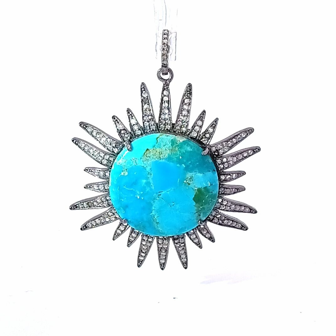 Sun Diamond and Turquoise Pendant