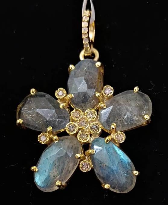 Moonstone and Diamond Flower Pendant