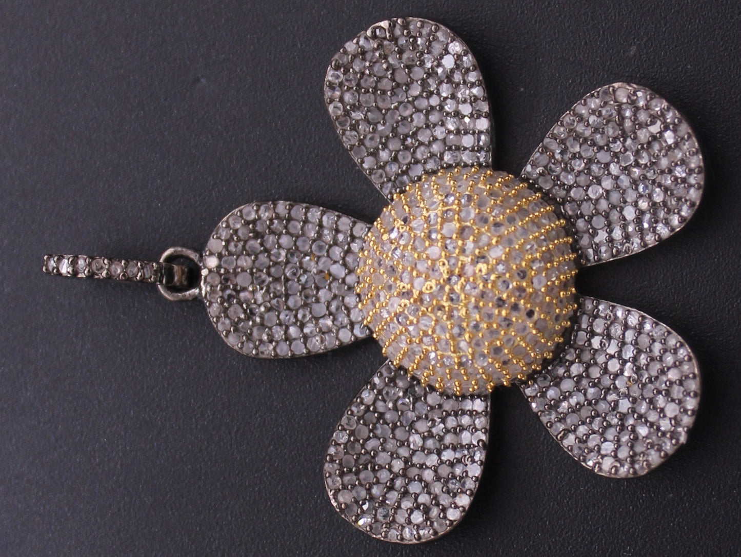 Big Pave Diamond Flower Pendant