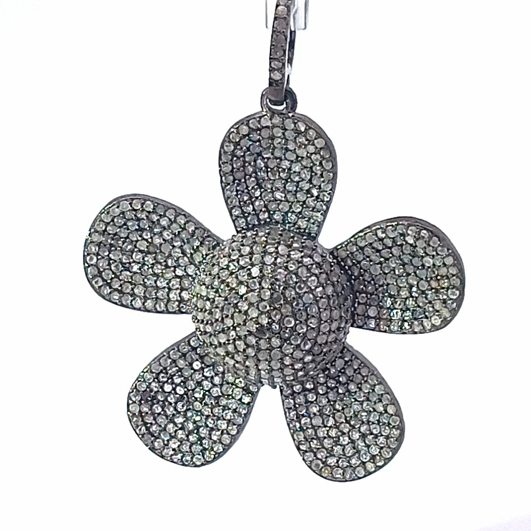 Big Pave Diamond Flower Pendant