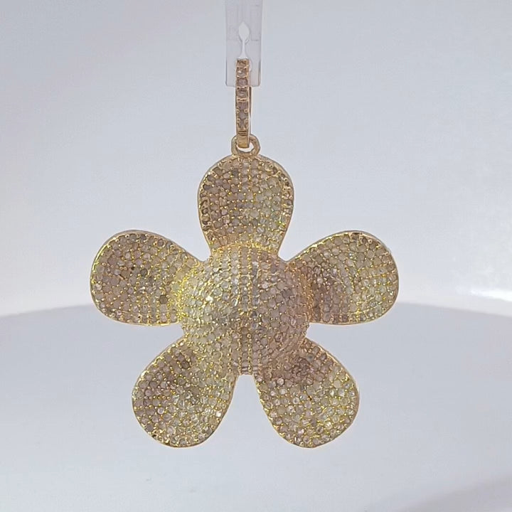 Big Pave Diamond Flower Pendant