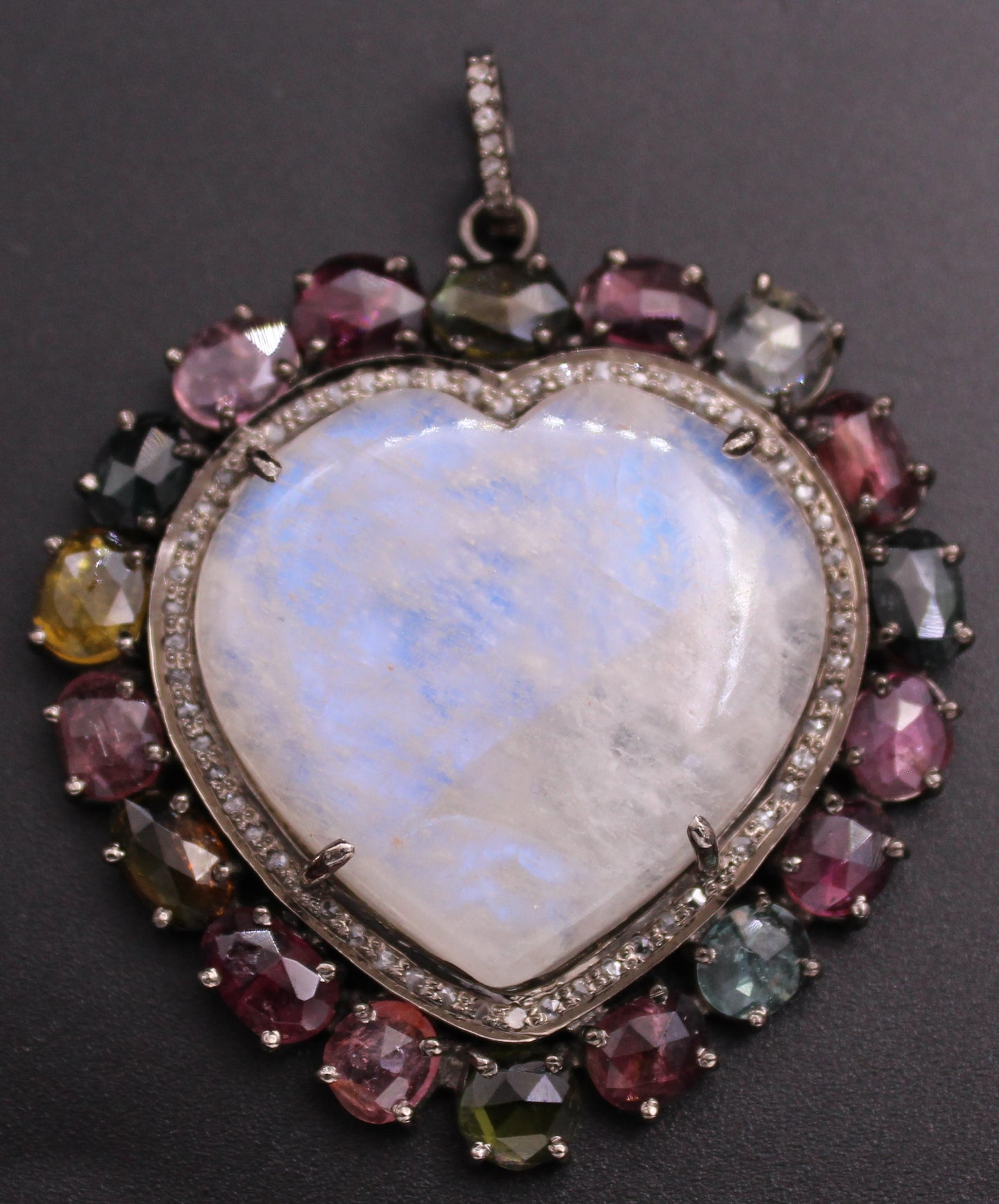 Moon Diamond Heart with Multi Stone Pendant