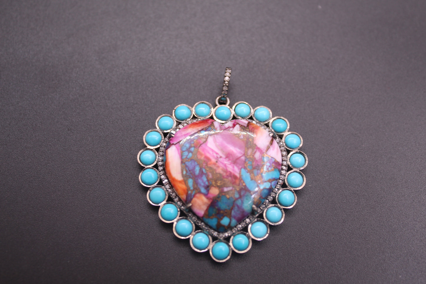 Mahwey Heart Diamond With Turquoise Pendant