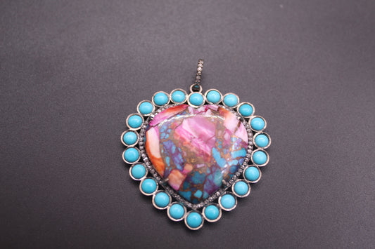 Mahwey Heart Diamond With Turquoise Pendant