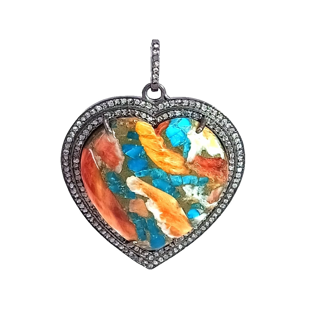 Double Layer Diamond Heart Spiny Oyster Pendant
