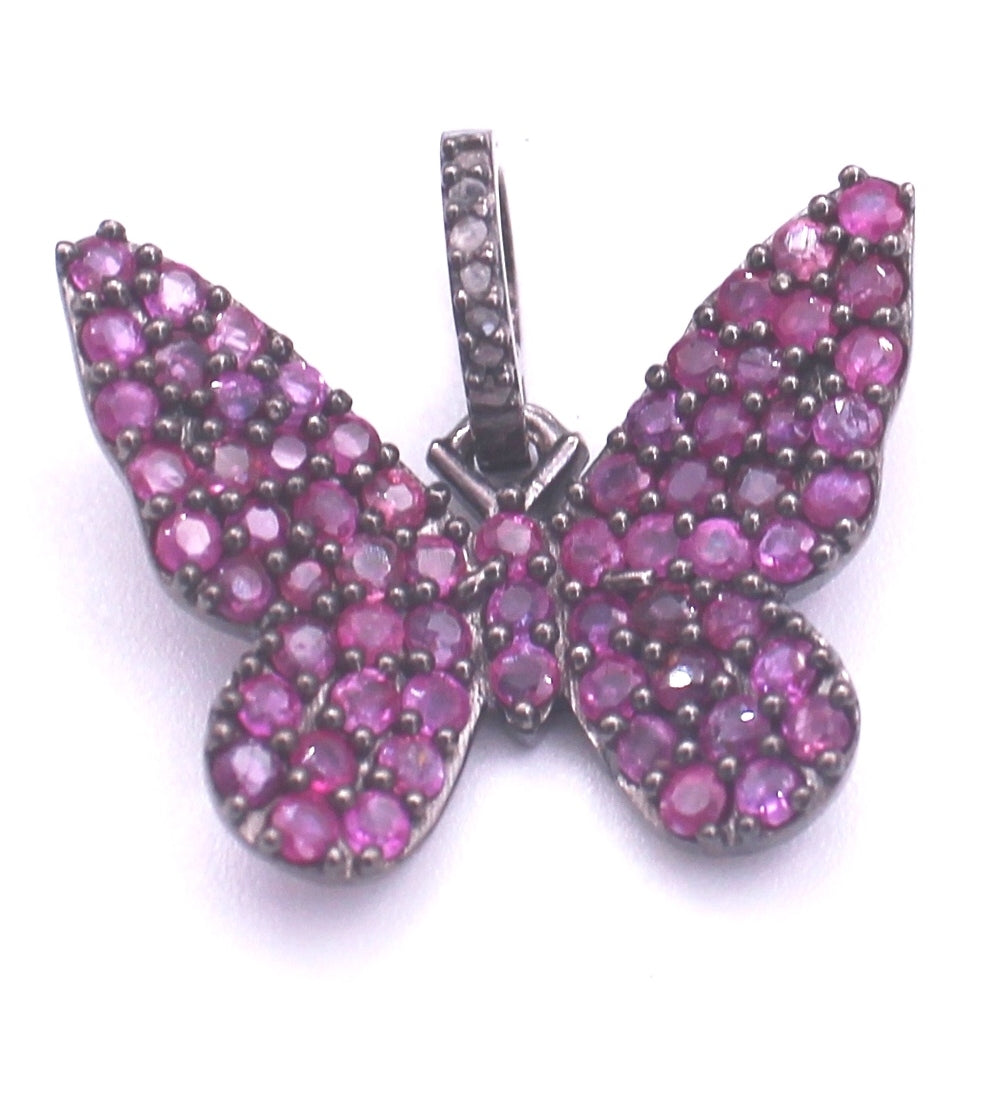 Diamond and Ruby Stone Butterfly Pendant