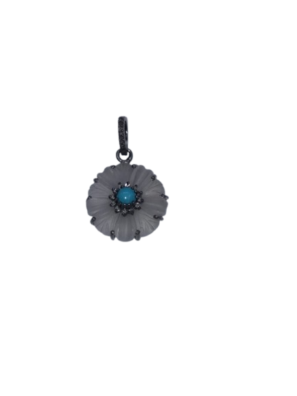 Frosted Crystal Flower with Diamond & Turquoise Pendant