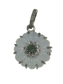 Frosted Crystal Diamond Flower Pendant with Emerald