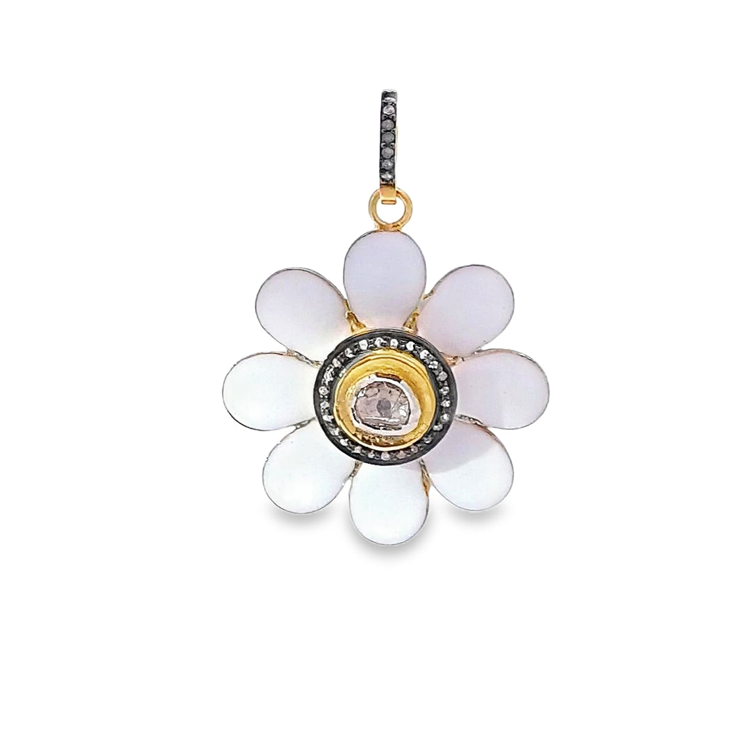 Flower Design Diamond and Meena Pendant