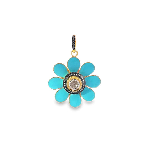 Flower Design Diamond and Meena Pendant