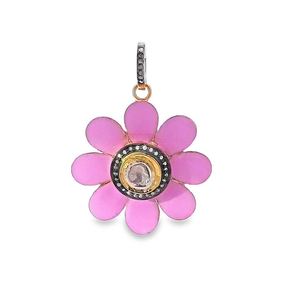 Flower Design Diamond and Meena Pendant