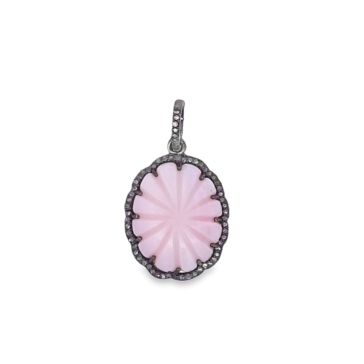 OVAL DIAMOND AND  PINK OPAL PENDANT