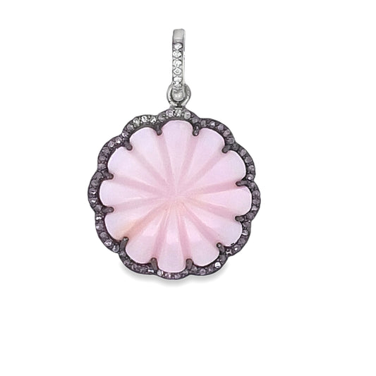 ROUND DIAMOND PINK OPAL PENDANT