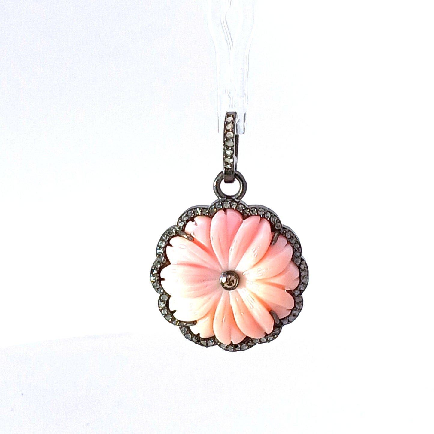 PINK OPALDIAMOND FLOWER PENDANT