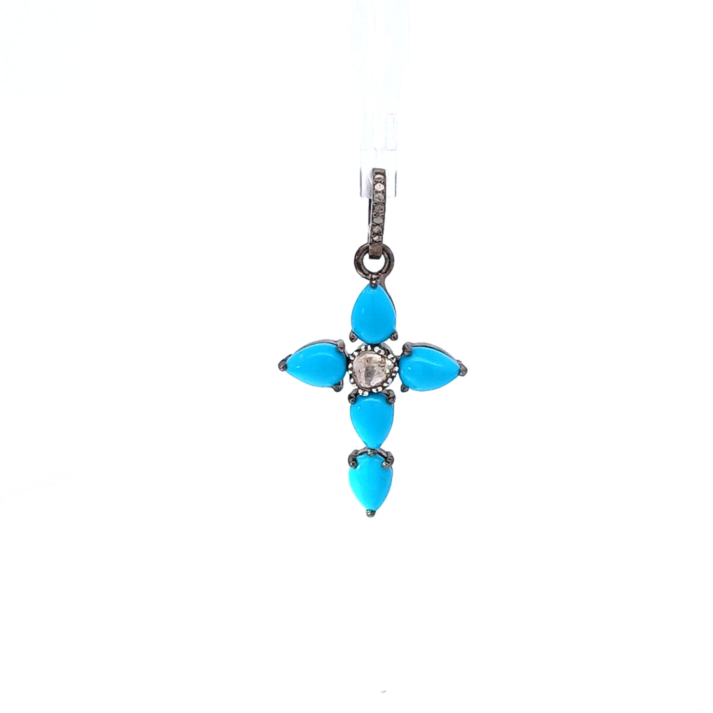 Turquoise, Polki Diamond Cross Charm