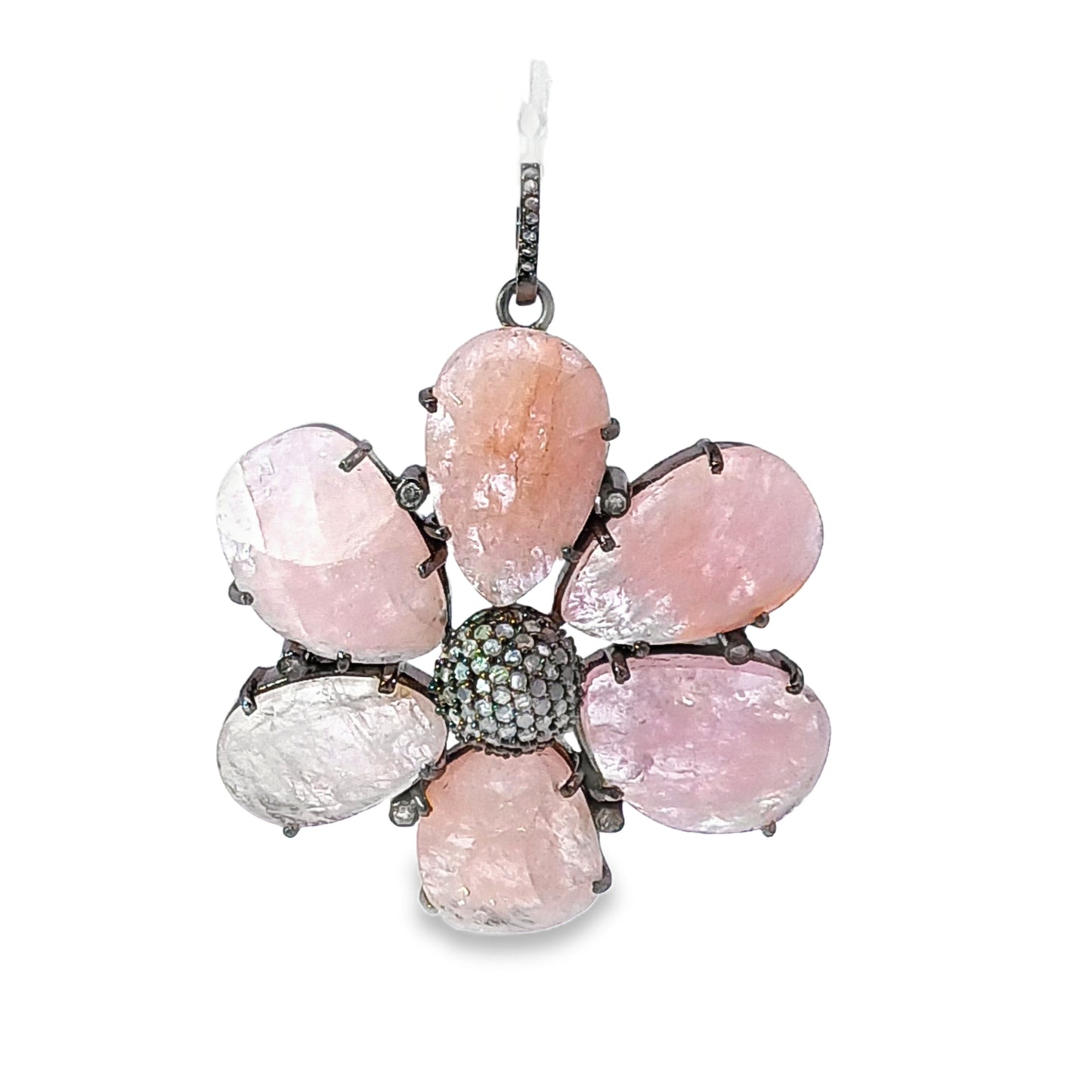 Rose Quartz and Diamond Flower Pendant
