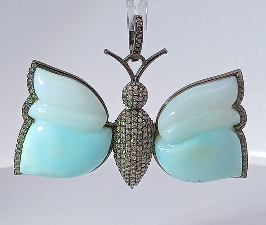 Opal And Diamond Butterfly Pendant
