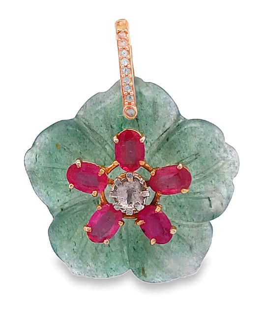 Polki Diamond & Amethyst Ruby/Blue Sapphire Flower Pendant