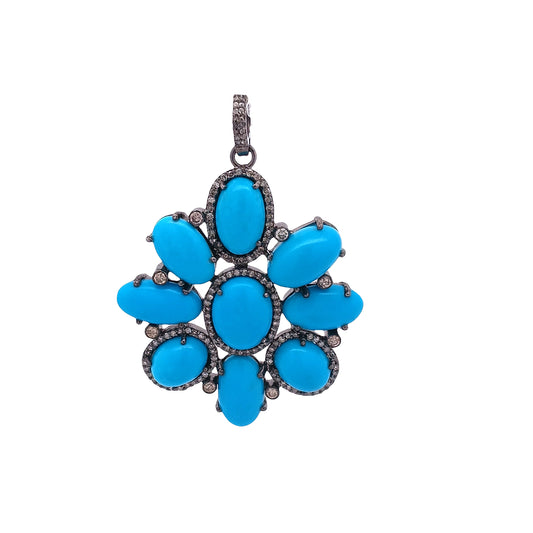 Diamond & Turquoise Flower Pendant