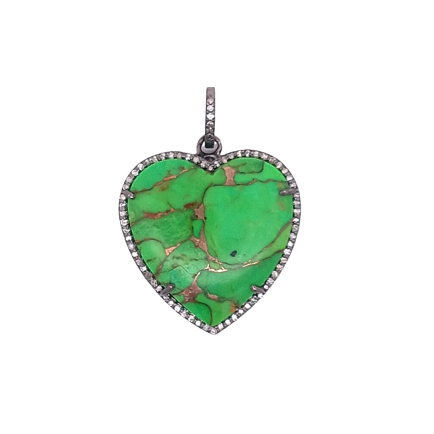 Diamond & Spiny Oyster/Green Turquoise Heart Pendant