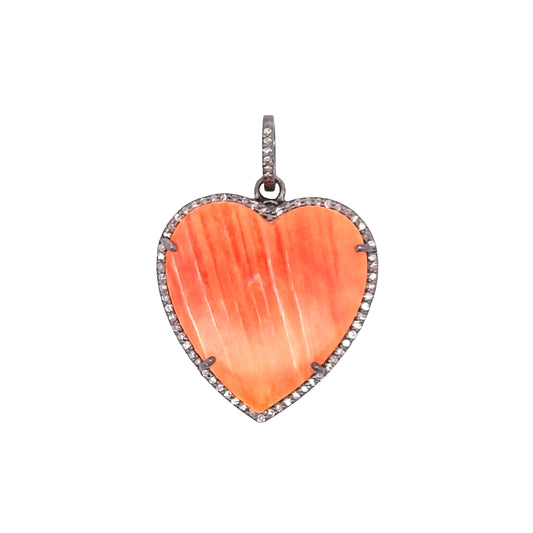 Diamond & Spiny Oyster/Green Turquoise Heart Pendant