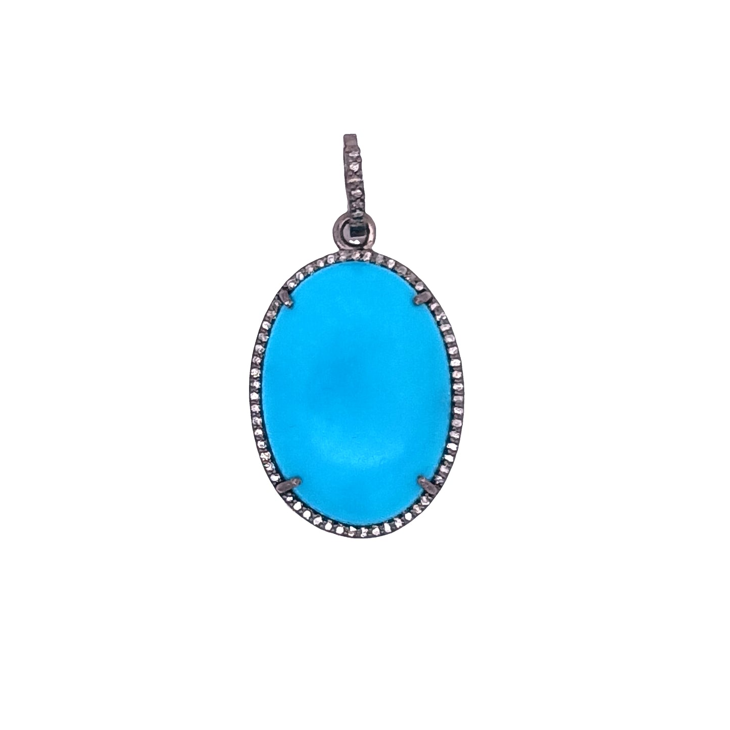 Oval Diamond & Turquoise Pendant